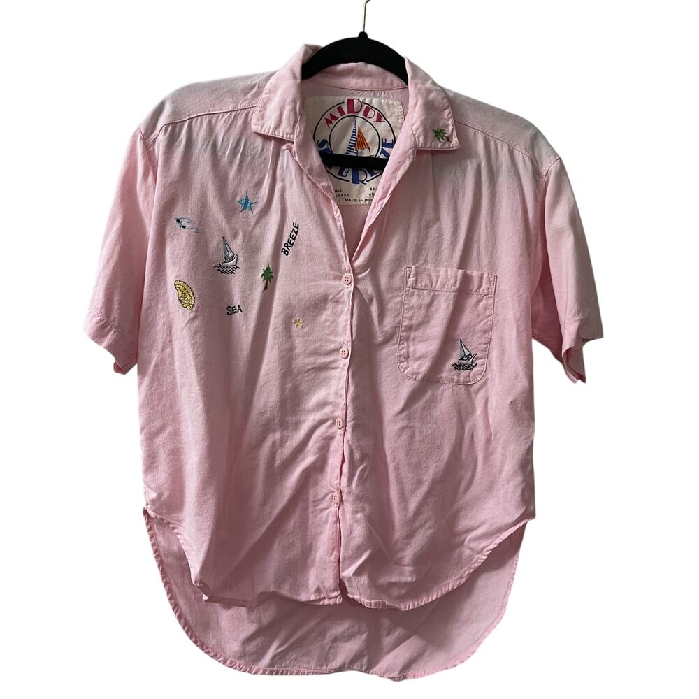 Middy Sea Breeze Nautical Top Womens Small Pink Hi-Low Hem Beach Vacation